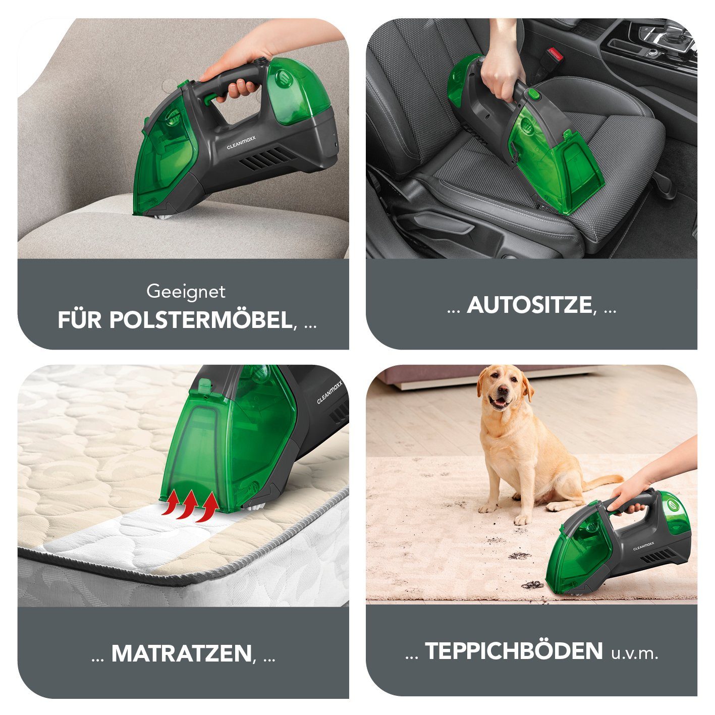 CLEANmaxx Teppichreinigungsgerät Polster- & Teppichreiniger kabellos 3in1, 150 W, Waschsauger Polsterreiniger Akku Nasssauger