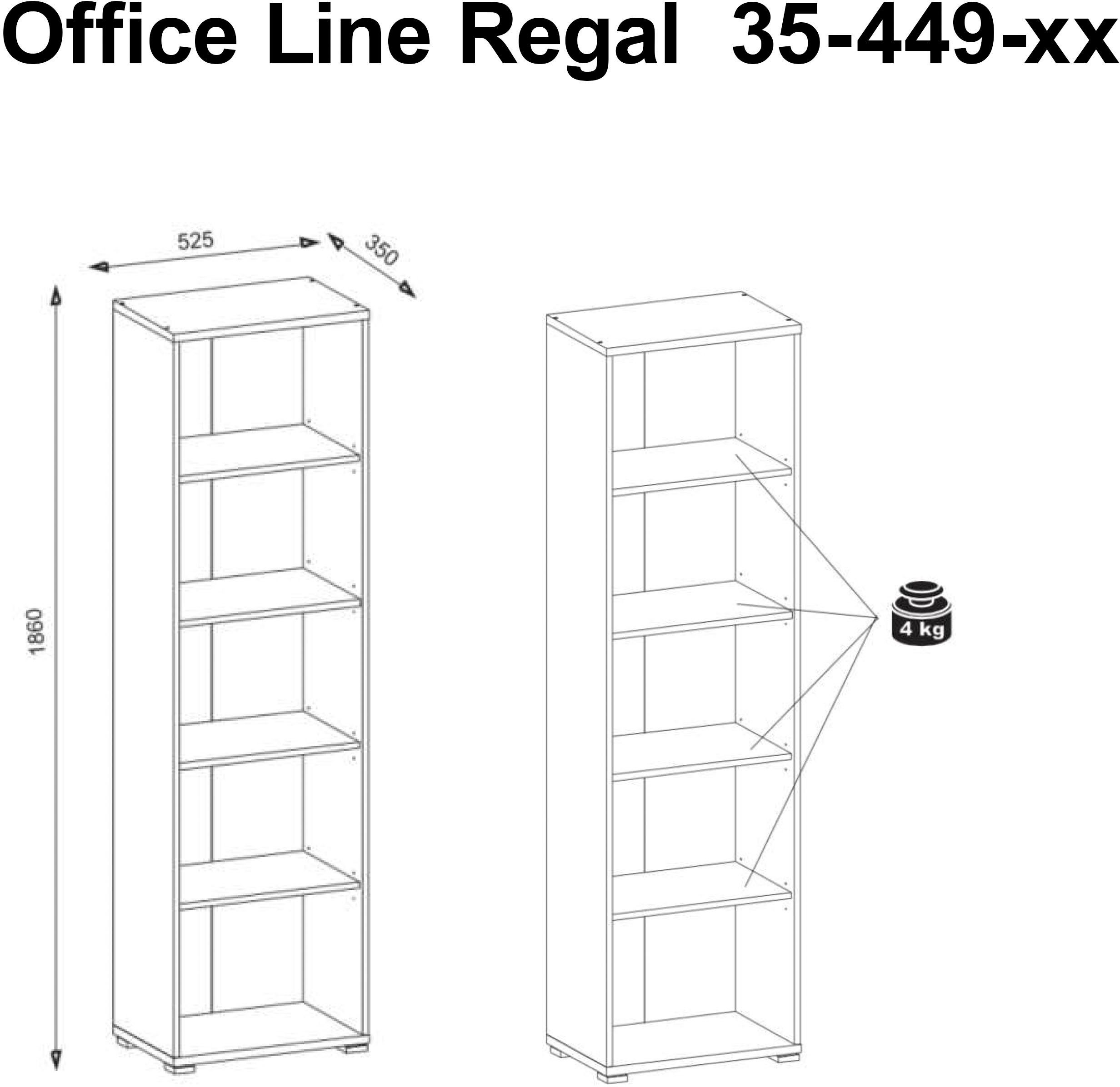 BEGA OFFICE Aktenregal Office Line, Mit 5 offenen Fächern, wahlweise in weiß oder Eiche Sonoma Nachbildung