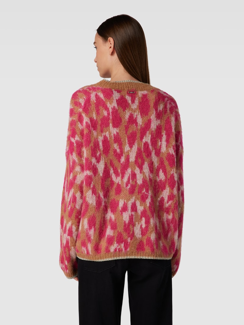 Strickjacke mit Allover-Muster und Eingrifftaschen in pink