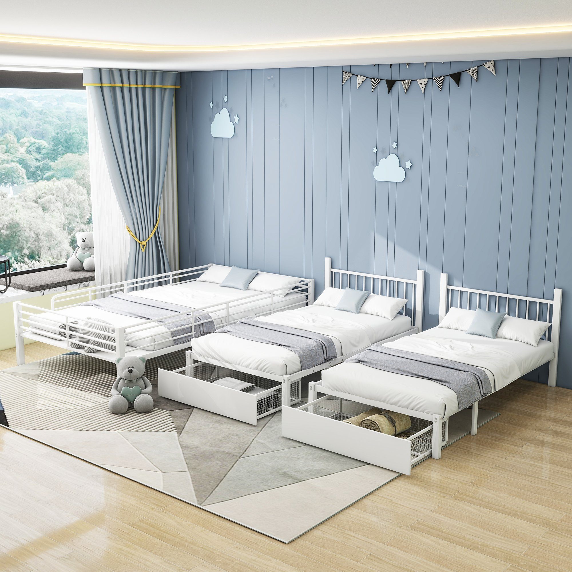 DEEP POWER Metallbett Etagenbett mit Schubladen Metallbett Doppelbett Einzelbett 140X200cm
