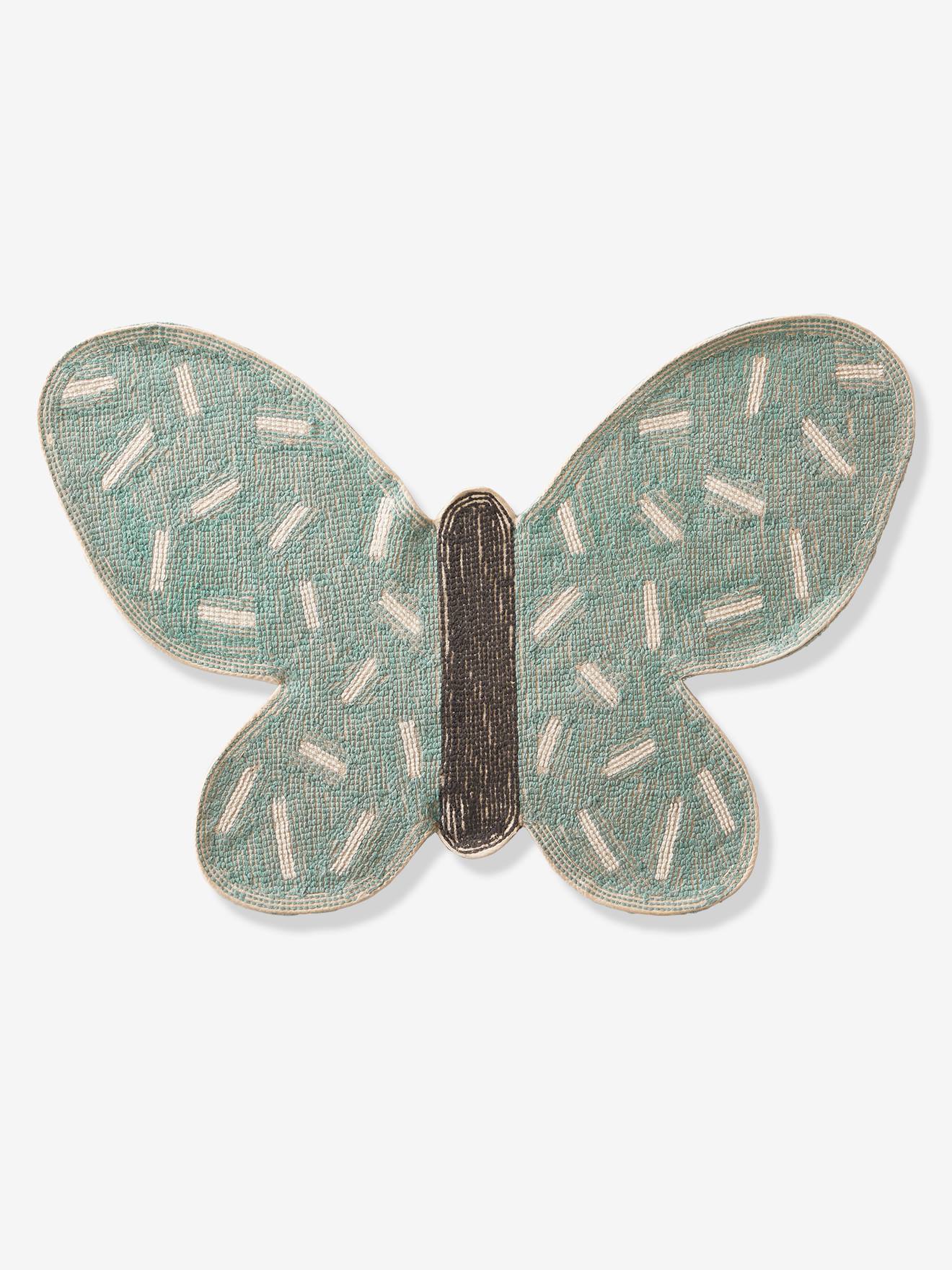 Vertbaudet Kinder Badezimmerteppich, Schmetterling - blau+weiß