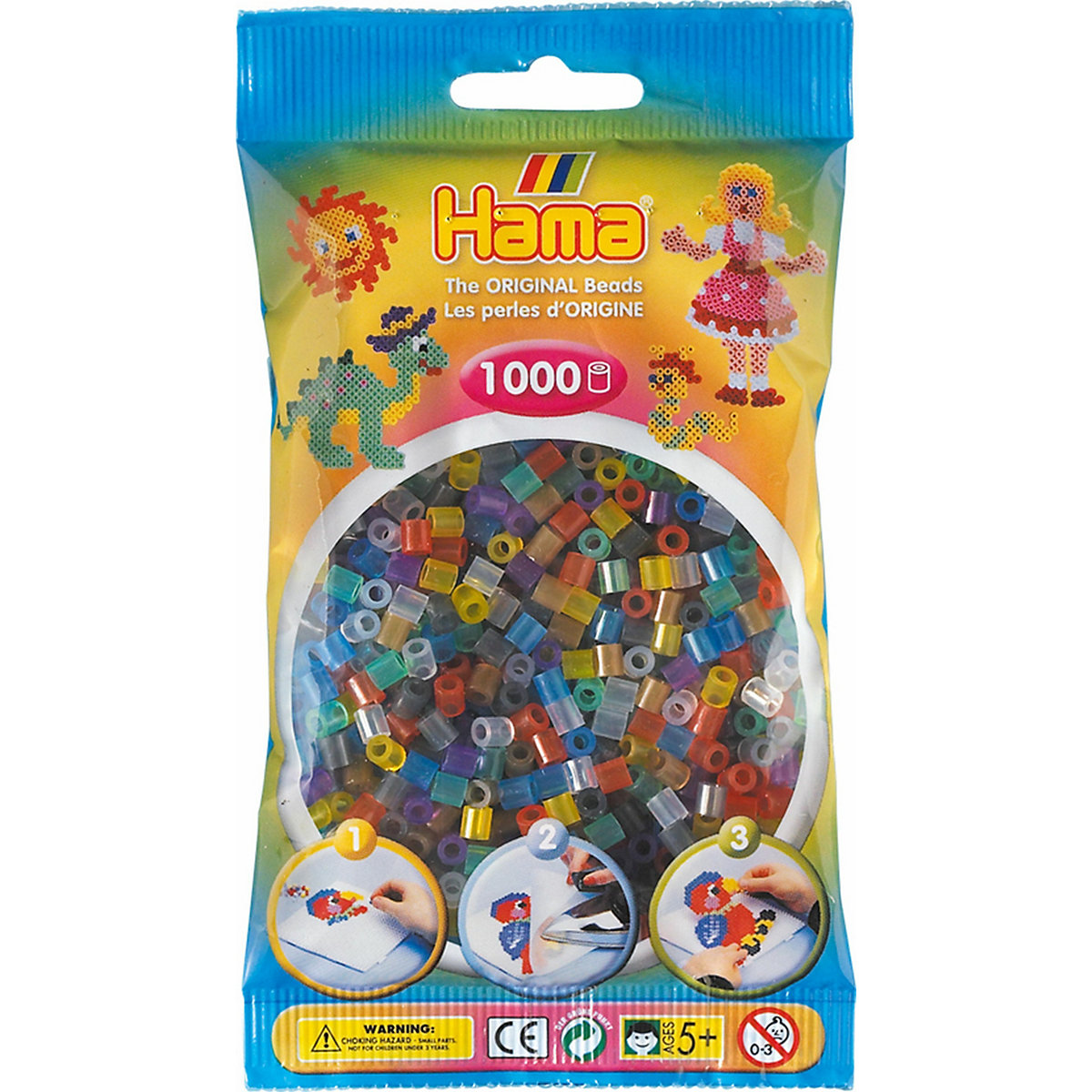 HAMA 207-53 Beutel mit midi-Perlen, 1.000 Stück, transparent Mix