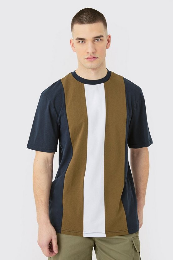 Tall vertikales Colorblock T-Shirt in Dunkelblau