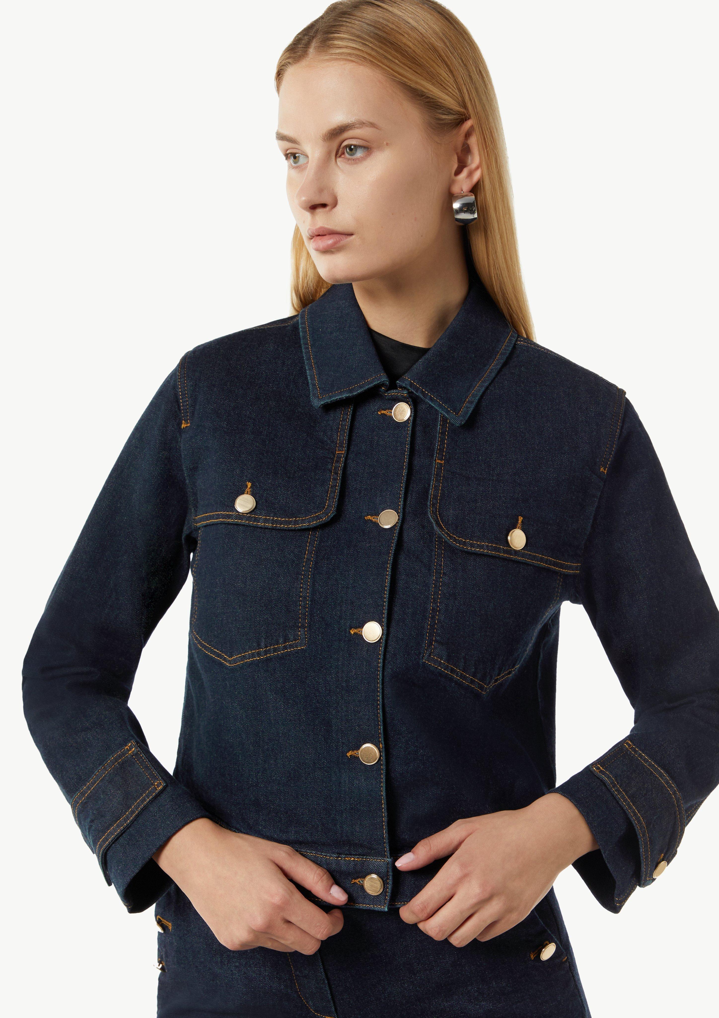 Kastige Denimjacke mit Metallknöpfen - navy