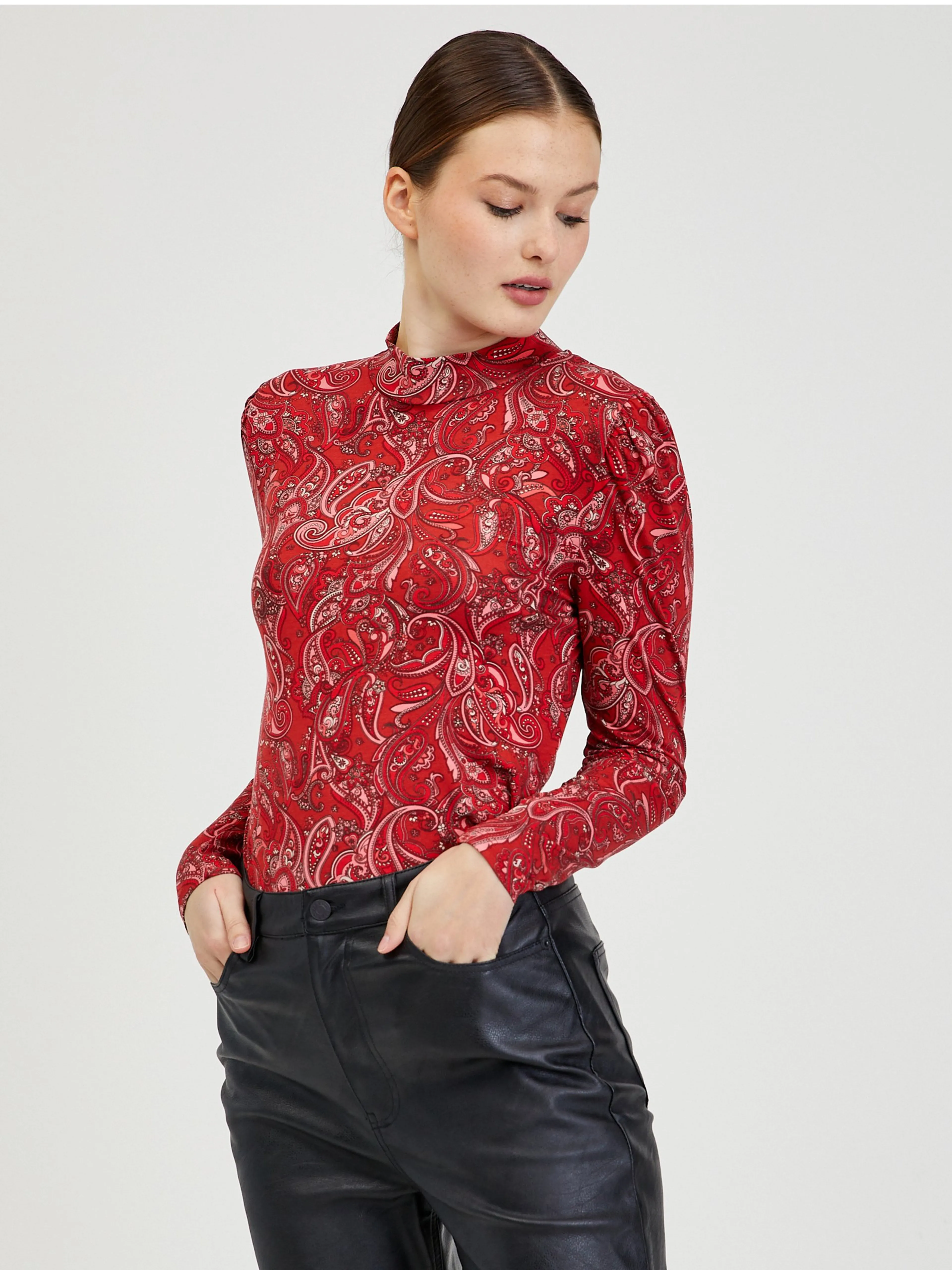 Rotes gemustertes Langarm Damen T-Shirt ORSAY Paisy