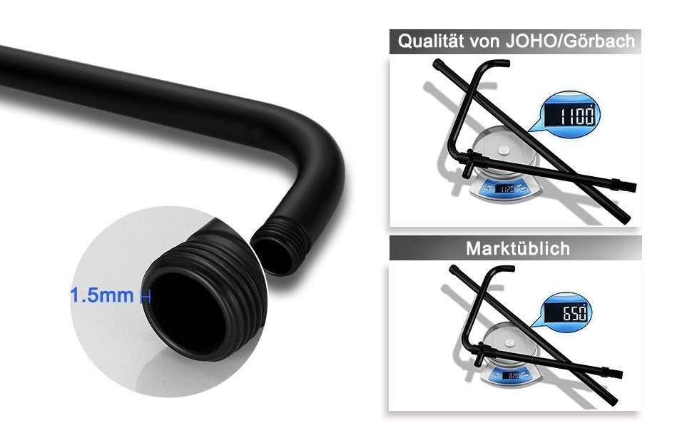 JOHO Brausegarnitur Duschsystem Duschset Dusche Schwarz Edelstahl, Höhe 114 cm, 3 Strahlart(en), Kopfbrause 2020cm, universell einsetzbar für vorhandene Löcher