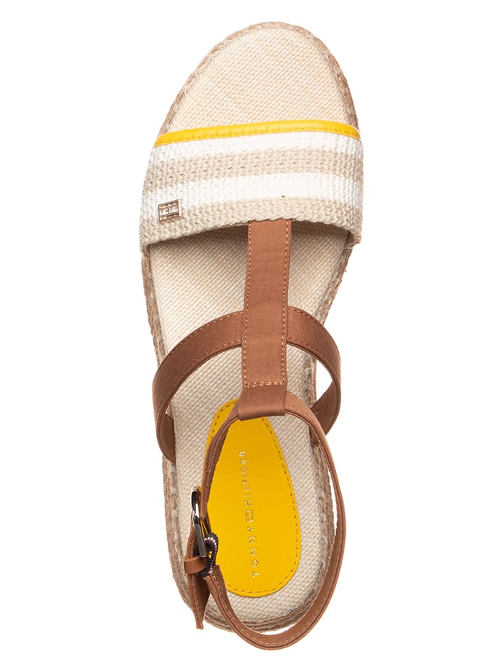 Tommy Hilfiger Shoes Leder-Keilsandaletten in Hellbraun günstig kaufen 39