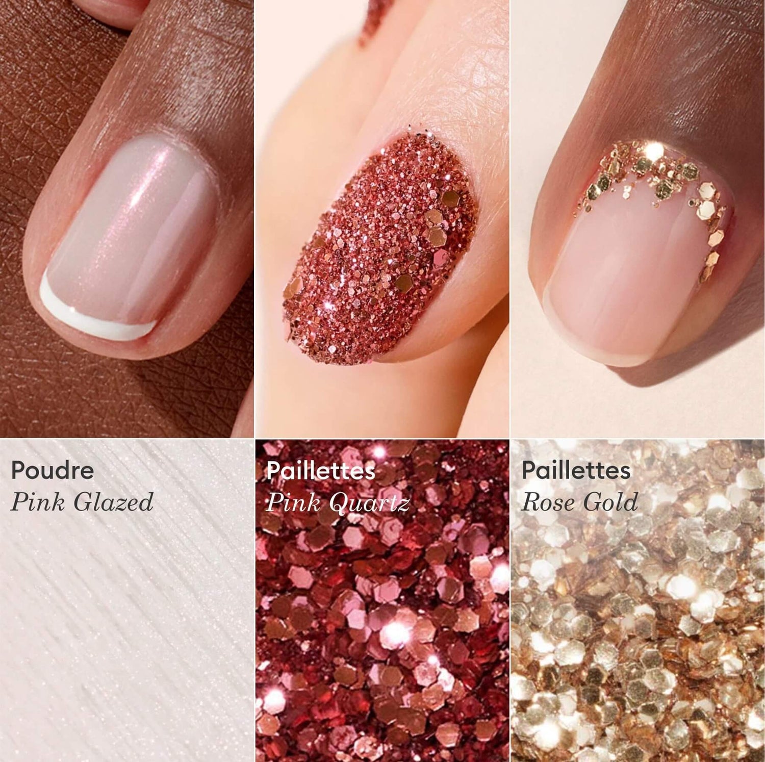 Trio di polveri glitterate ed effetto