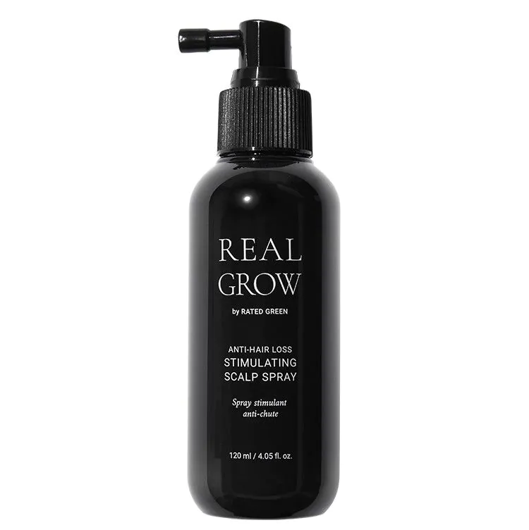 „Rated Green Real Grow“ stimuliuojantis plaukų slinkimą purškiantis purškiklis nuo plaukų slinkimo, 120 ml