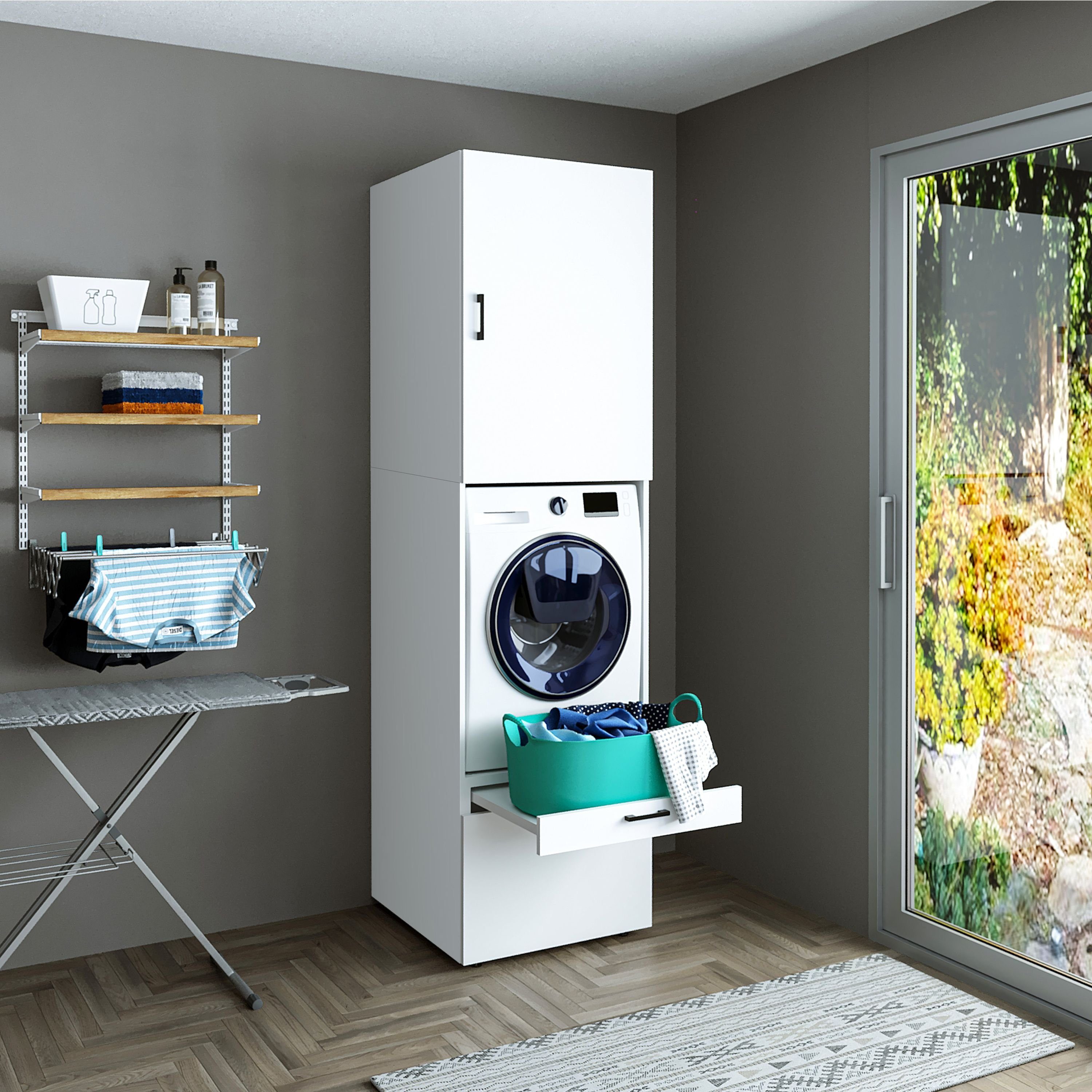 Roomart Waschmaschinenumbauschrank (Waschmaschinenschrank mit Schrankaufsatz Waschturm Mehrzweckschrank)