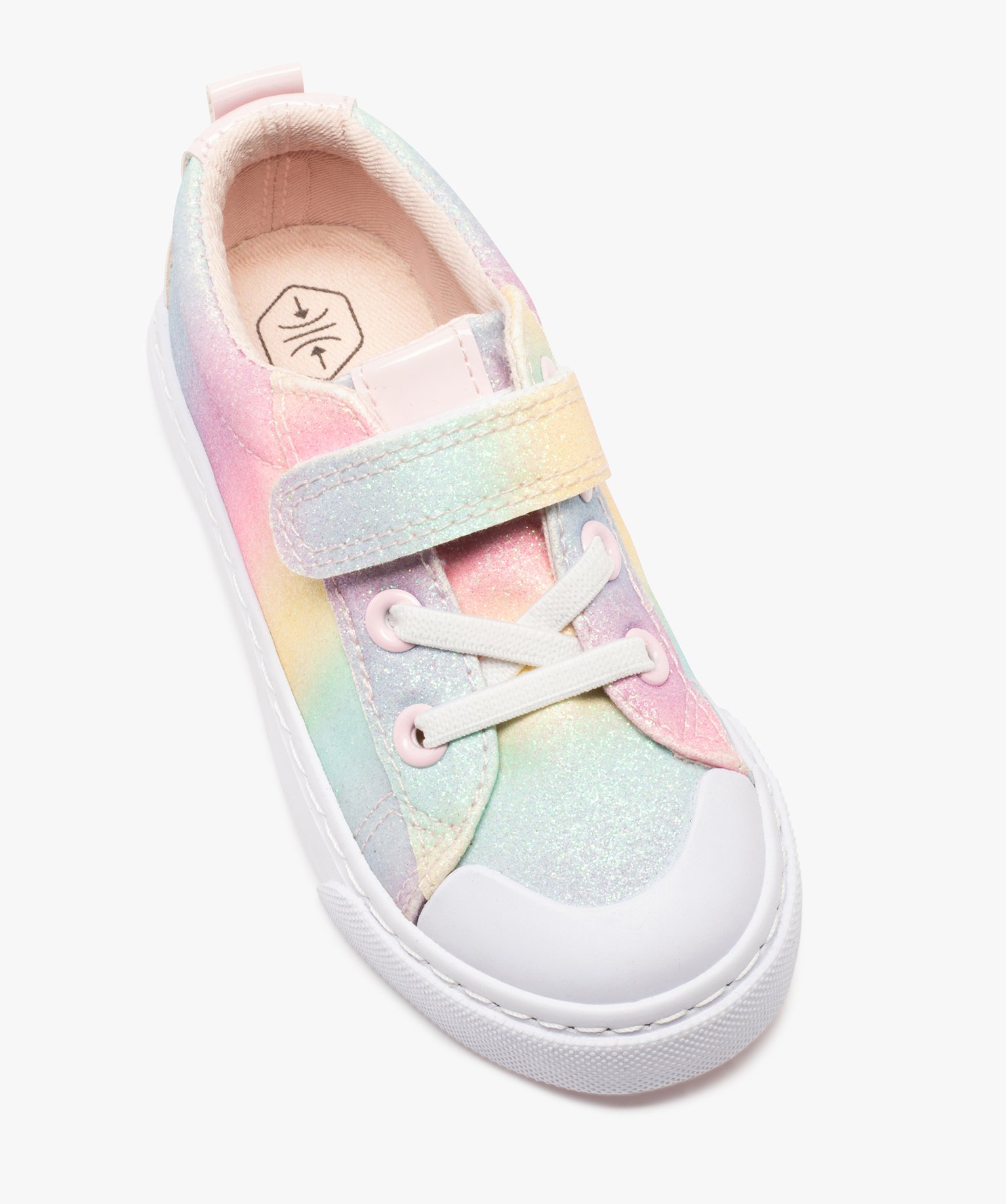 Baskets fille en toile pailletée à lacets élastiques et s... multicolore | GEMO
