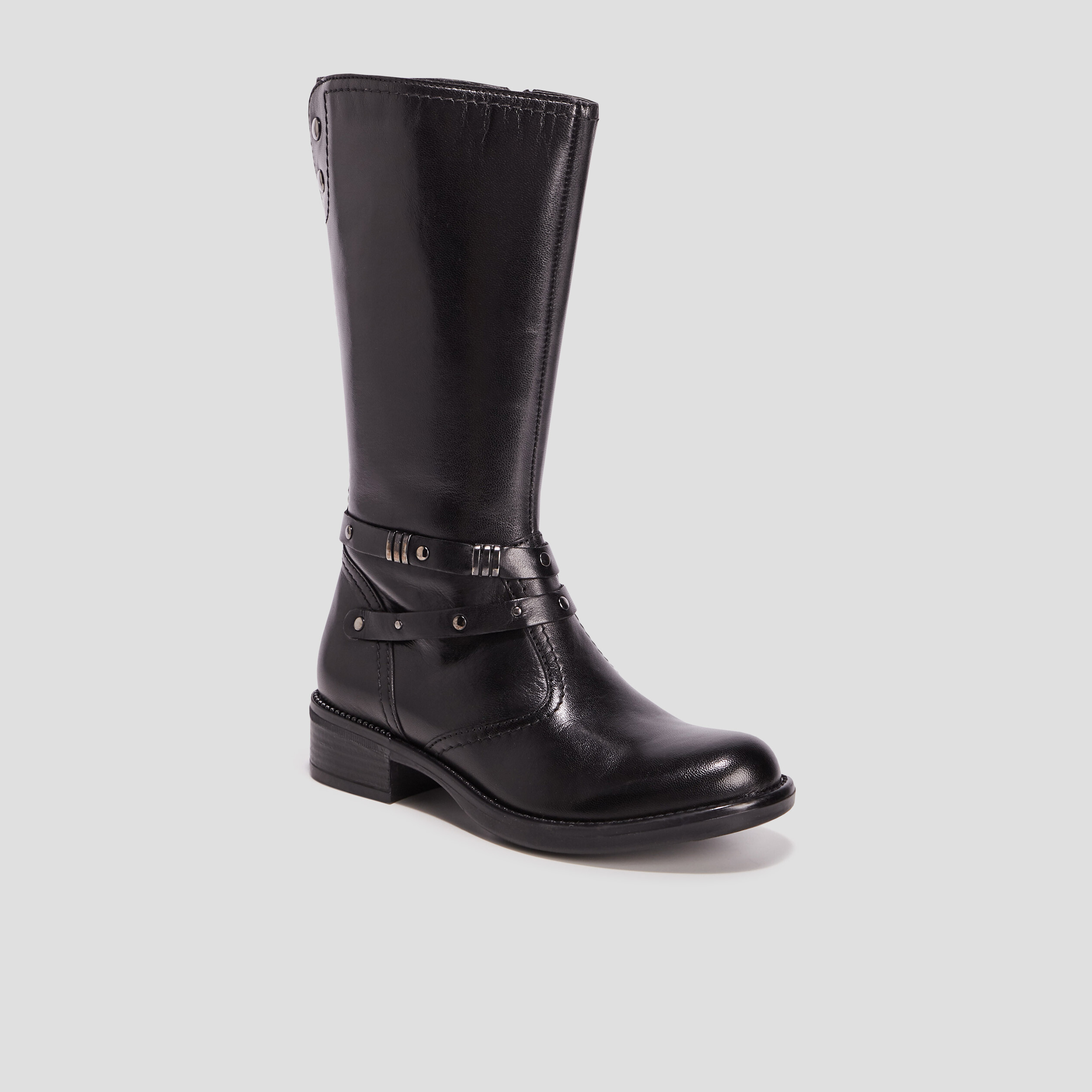 Bottes zippées en cuir noir fille | La Halle