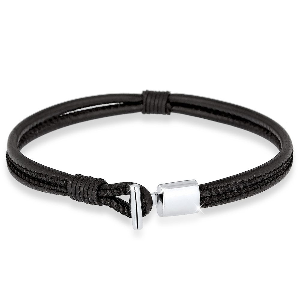 KUZZOI KUZZOI Bracelet Herren Basic Echtleder Knoten Haken 925er Silber Bracelet