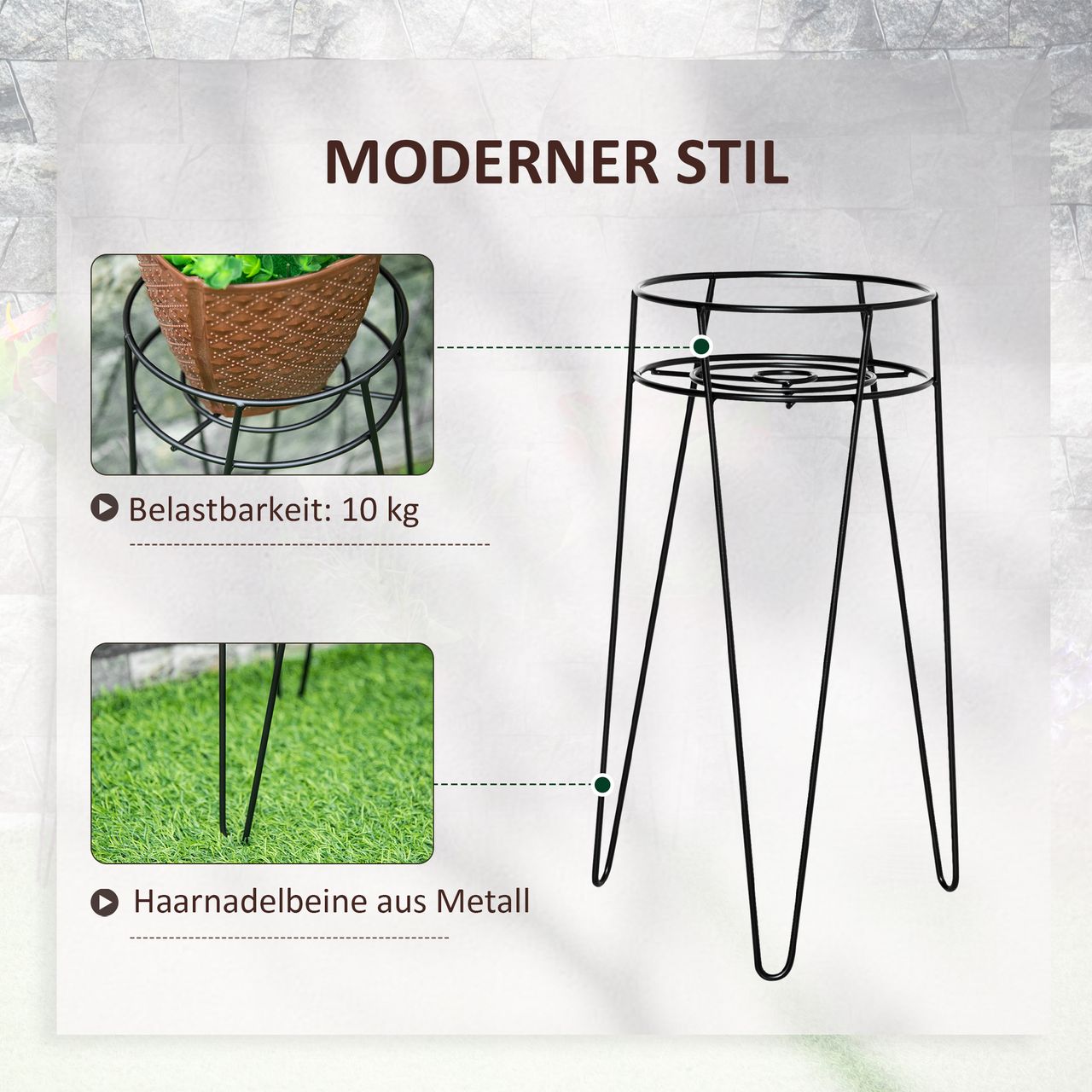 Outsunny Blumenständer 3er Set Pflanzenständer für Blumentopf bis Ø16 cm