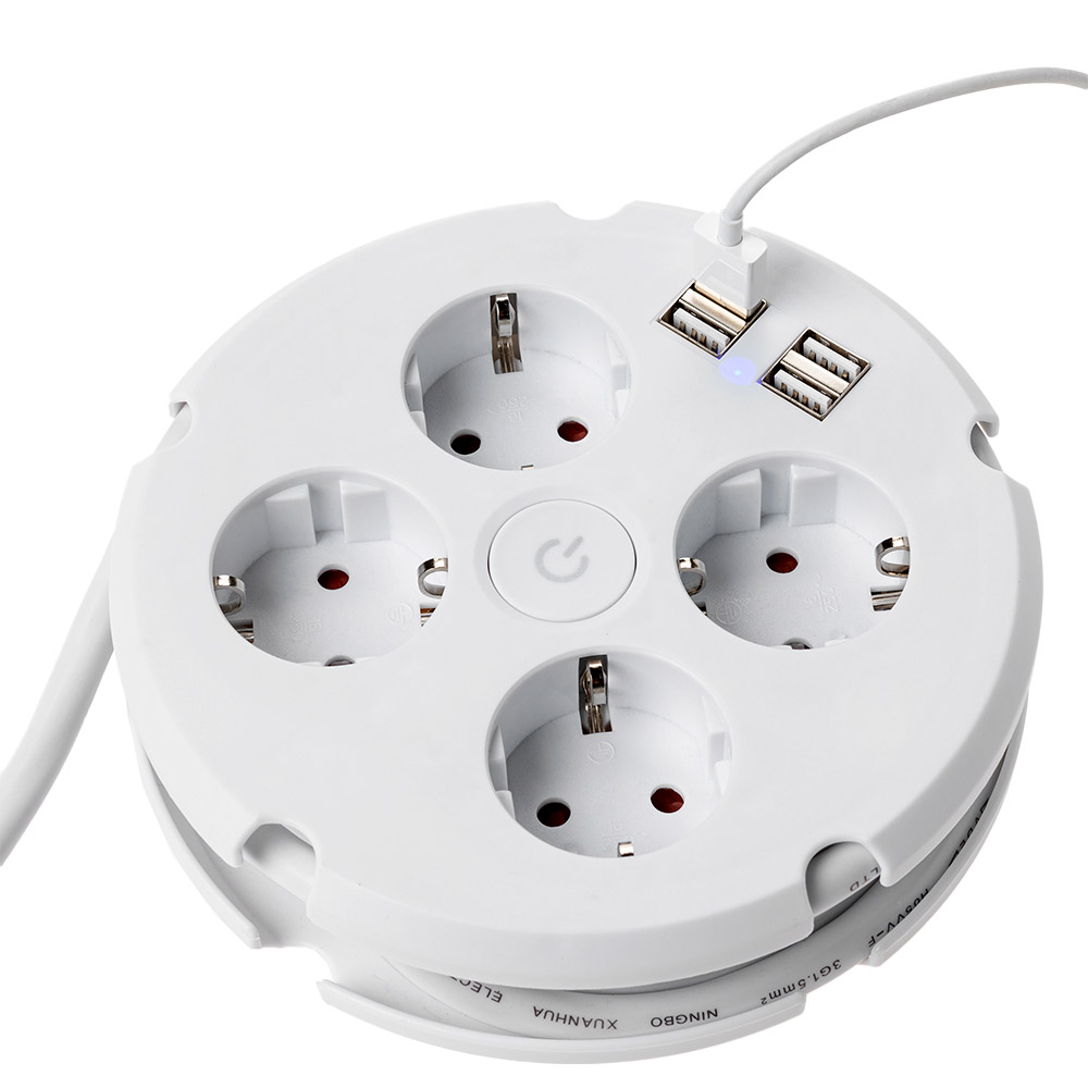 Powertec Electric Power Electric Runde Steckdosenleiste - 4x USB-A