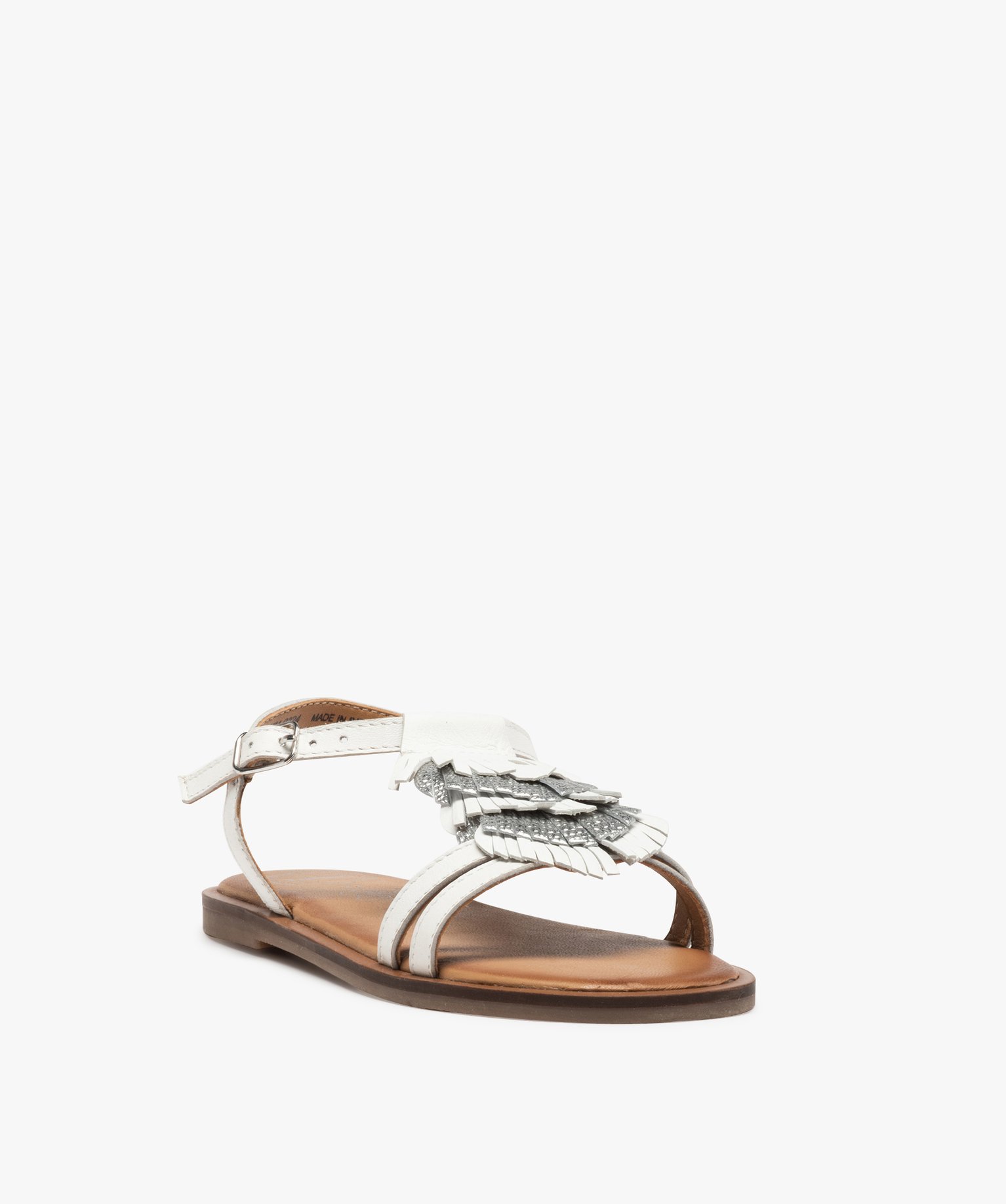 Sandales fille dessus cuir à franges métallisées – Tanéo blanc | GEMO