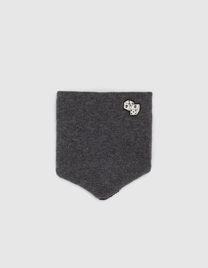 Snood gris tricot fourré badge dés garçon