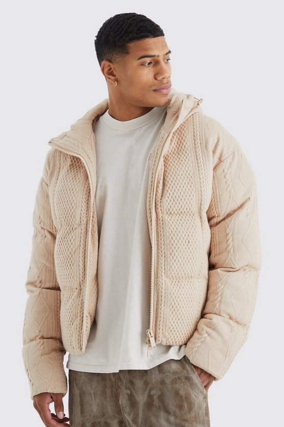 Zopfmuster-Steppjacke mit Kapuze