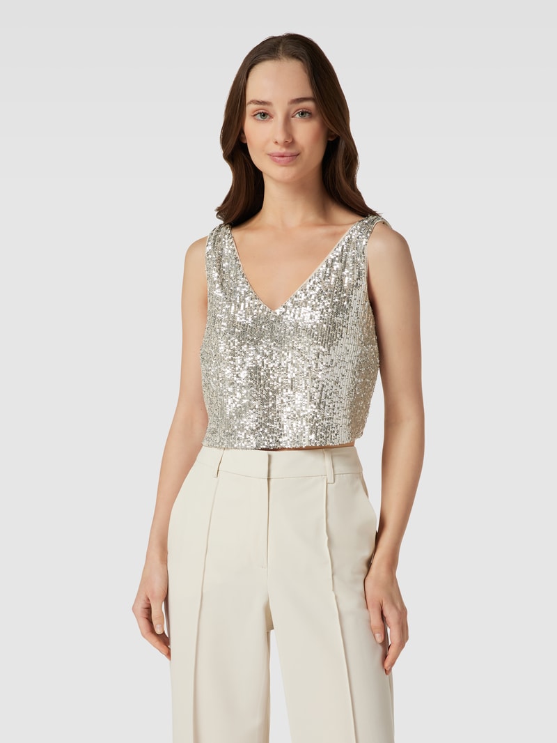 Crop Top mit Paillettenbesatz in silber