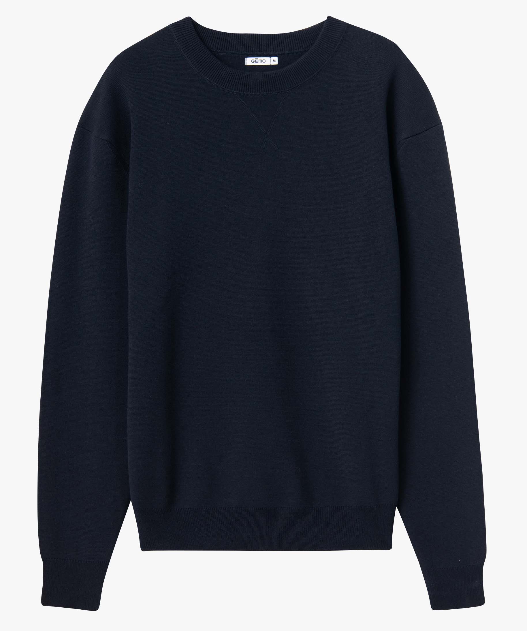 Pull homme à col rond en maille unie bleu fonce | GEMO