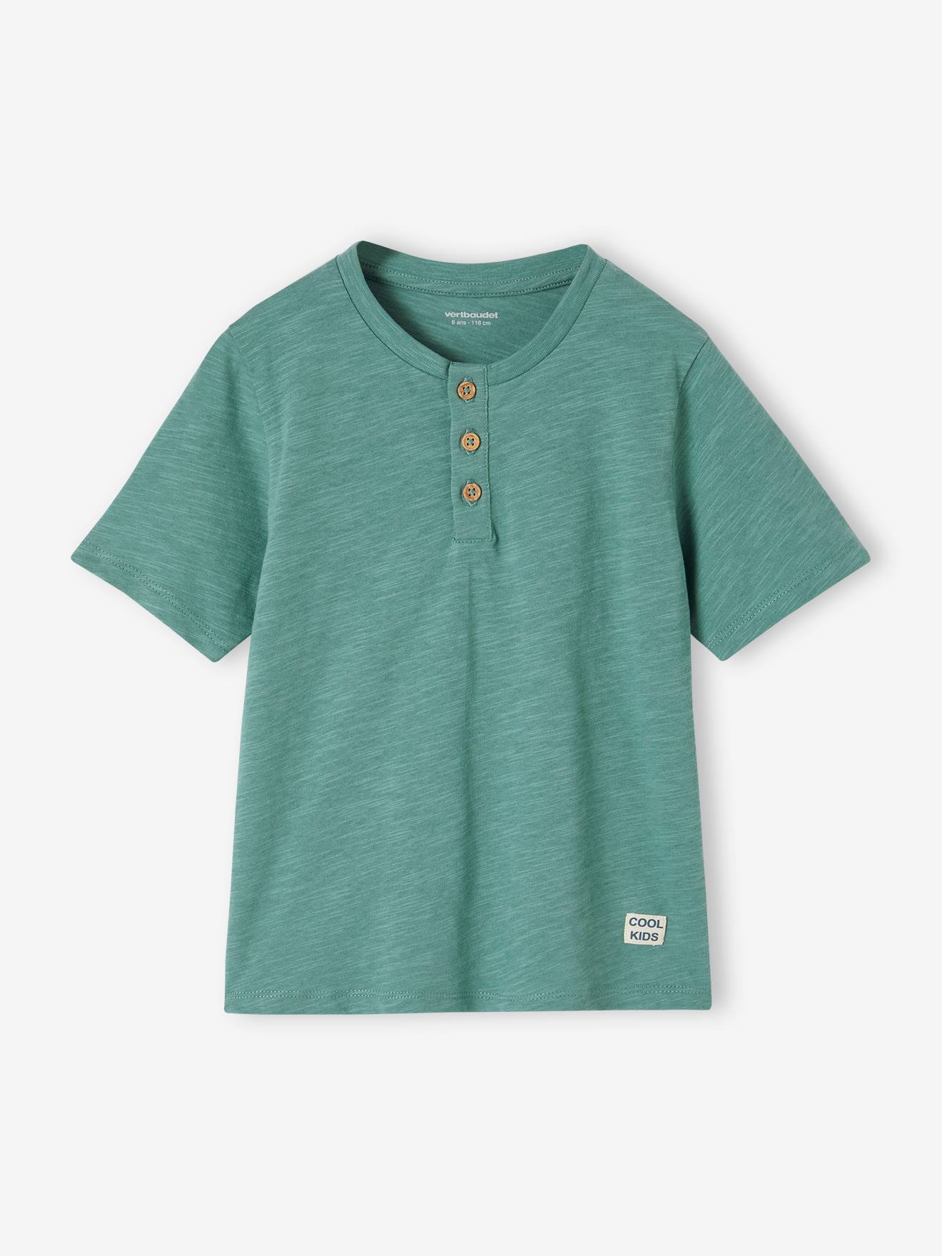 Vertbaudet Kurzer Jungen Schlafanzug aus Slub-Jersey, personalisierbar Oeko-Tex - smaragdgrün