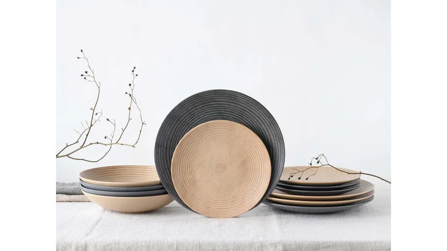 CreaTable Tafelservice Catania 12-tlg. Anthrazit + Sand