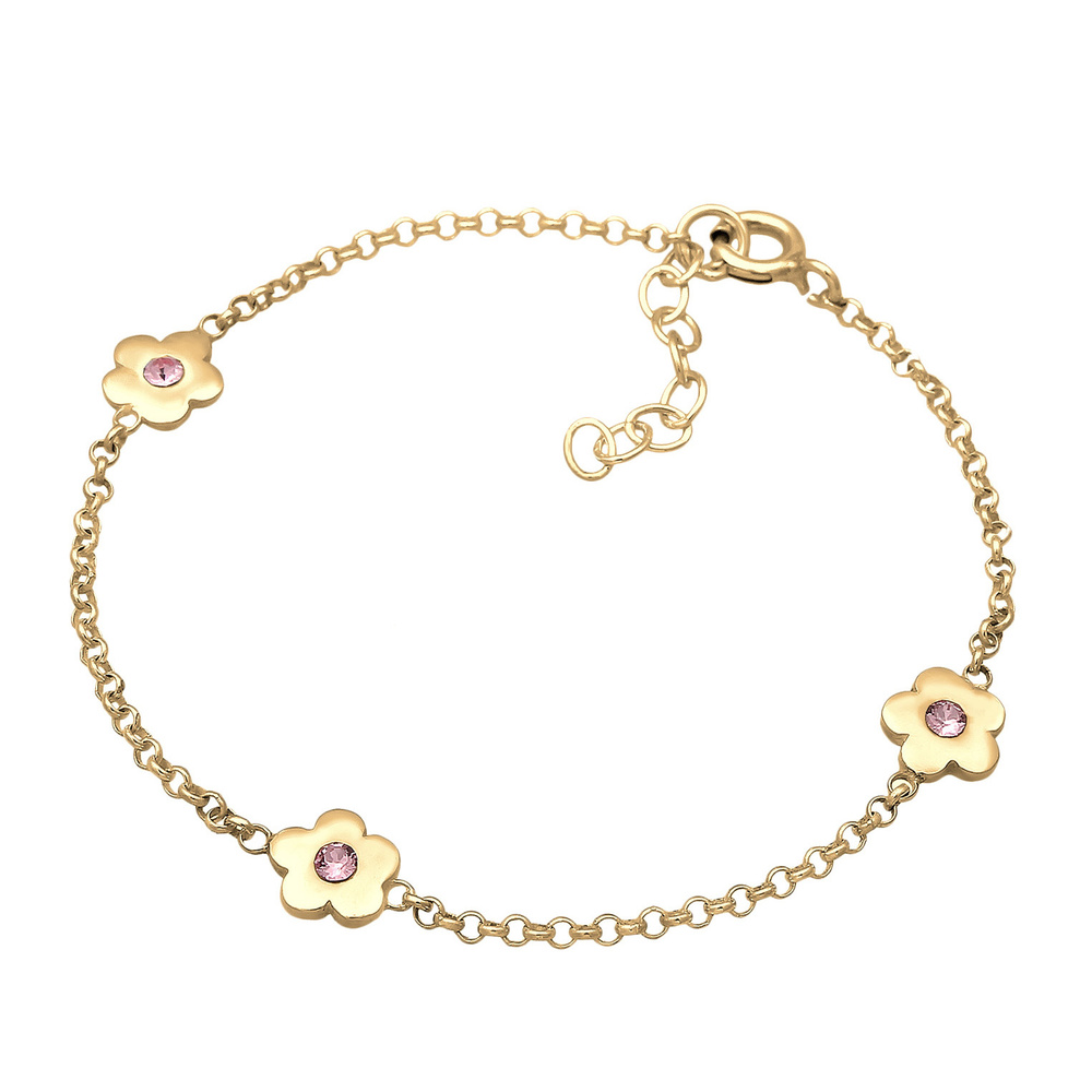 Elli Elli Bracelet Enfants Fleurs Filigrane avec Cristaux Rose en Argent Sterling 925 Bracelet