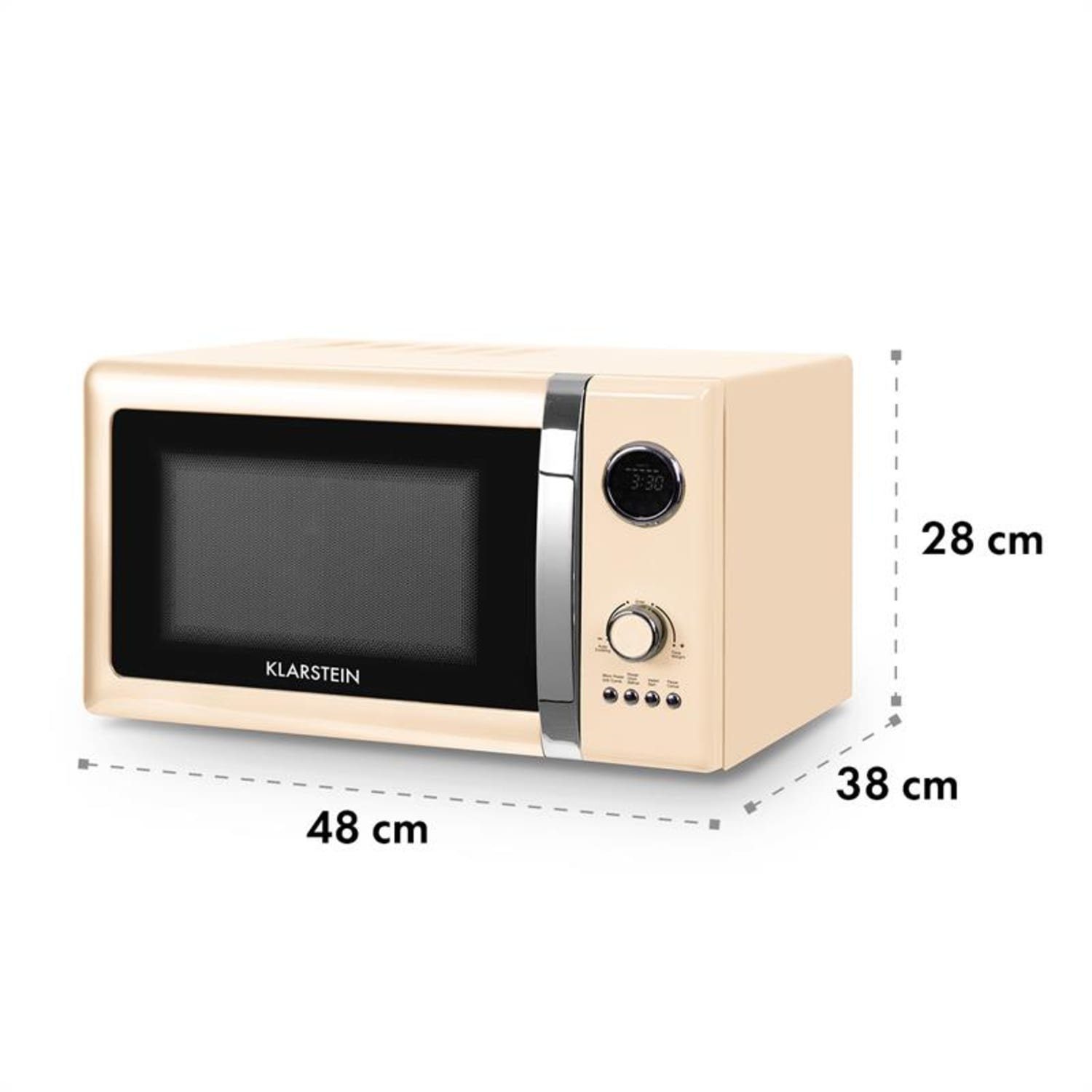 Klarstein Mikrowelle Fine Dinesty 2in1-Mikrowellen-Ofen Retro 23L 1000W 12 Programme creme, Erwärmen, Grillen, Kochen, 2.3 l
