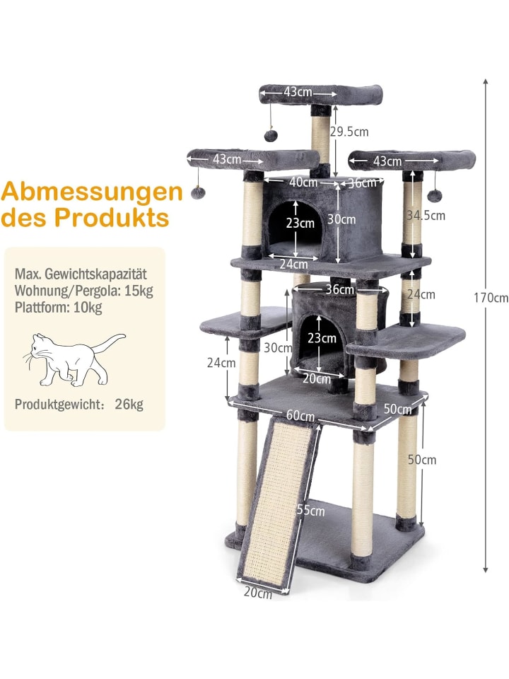 COSTWAY 170cm Kratzbaum in Schwarz günstig kaufen onesize