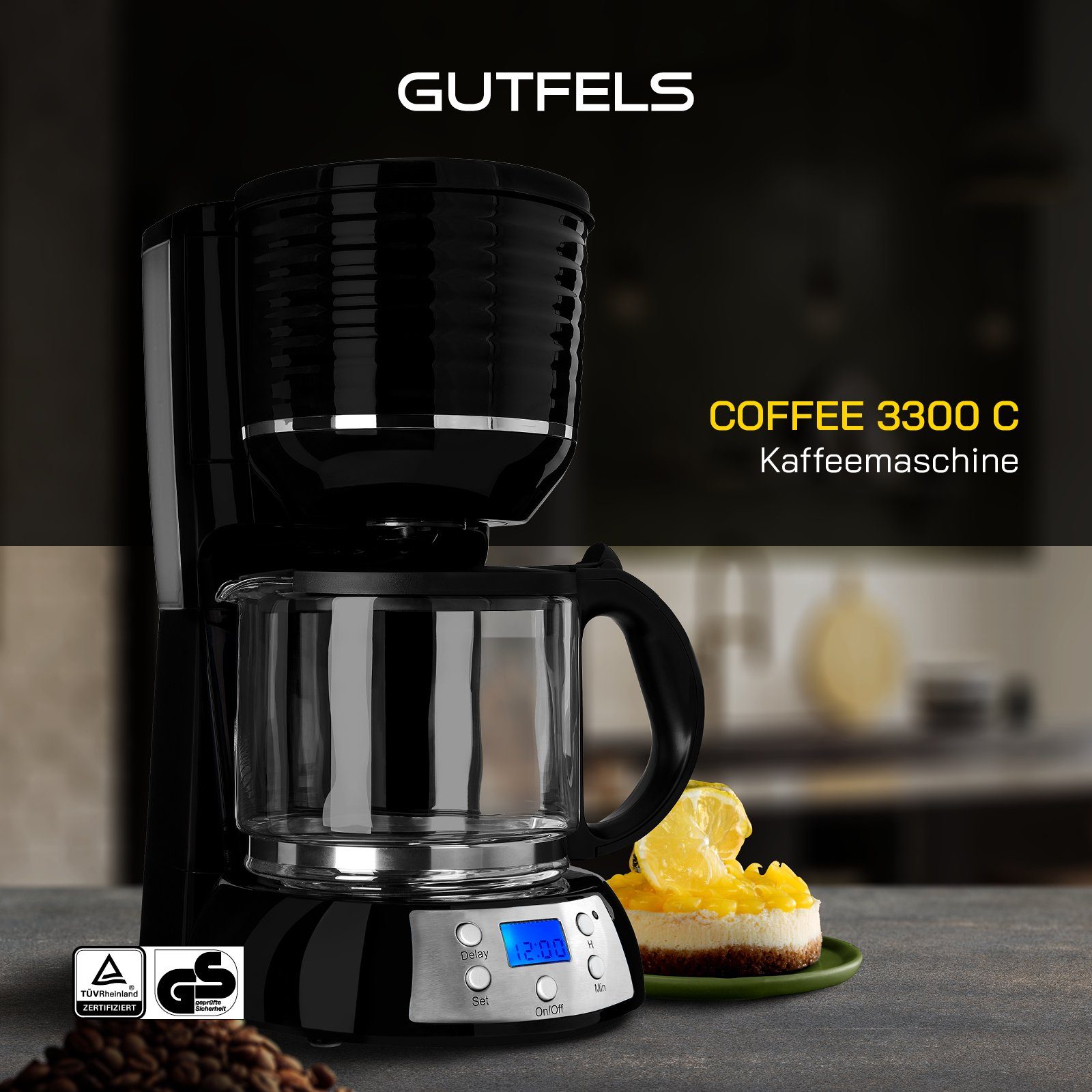 Gutfels Filterkaffeemaschine COFFEE 3300 C, 1.5l Kaffeekanne, Papierfilter Standardgröße 1 x 4, LED-Display & Timerfunktion, 1080 Watt Leistung