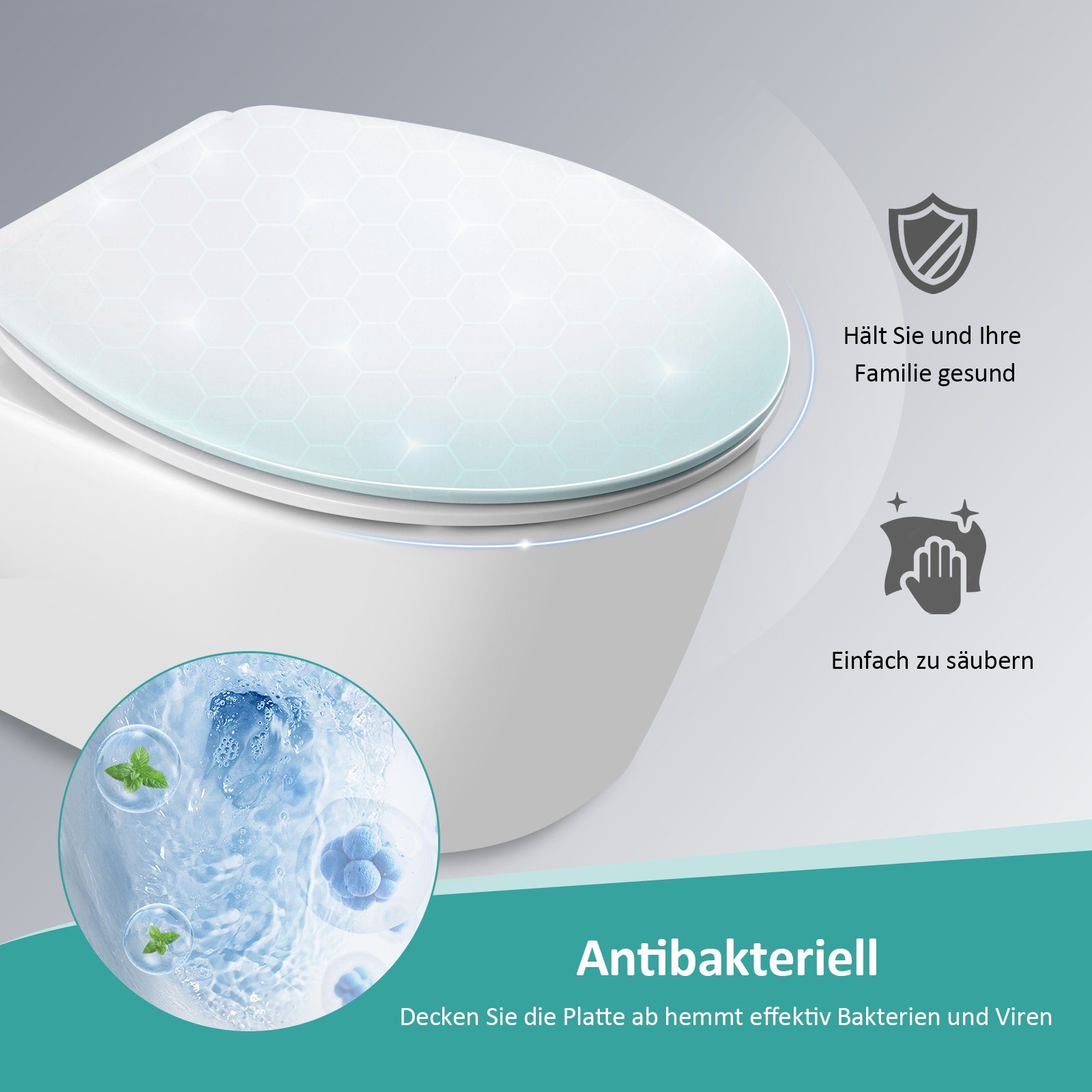 EMKE WC-Sitz Toilettendeckel mit Absenkautomatik, Klodeckel Weiß Klobrille Abnehmbar Toilettensitz bis 150KG