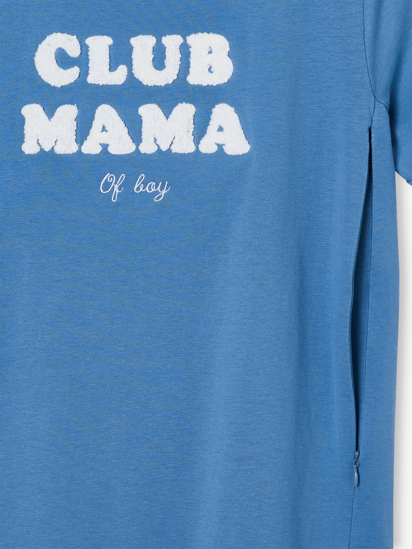 T-shirt à message grossesse et allaitement en coton bio personnalisable bleu