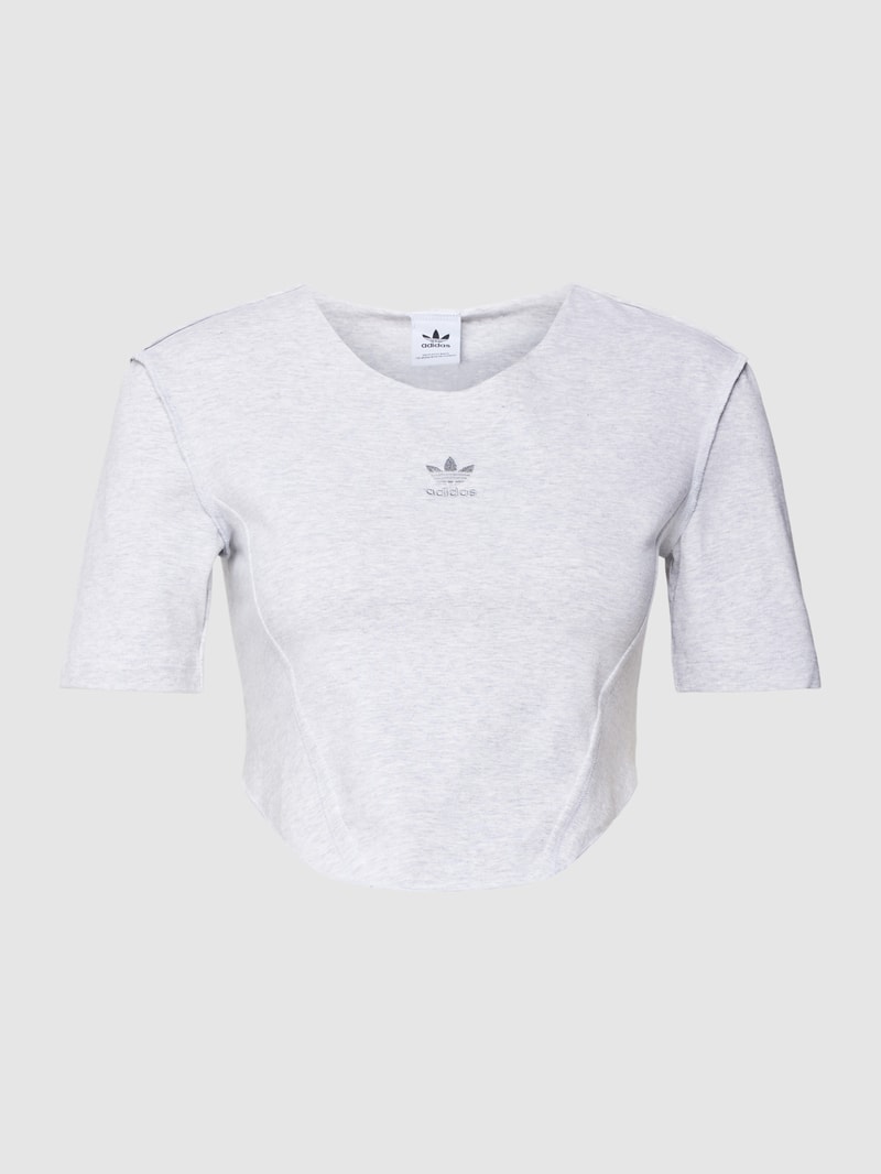 Cropped T-Shirt mit Logo-Stitching in hellgrau