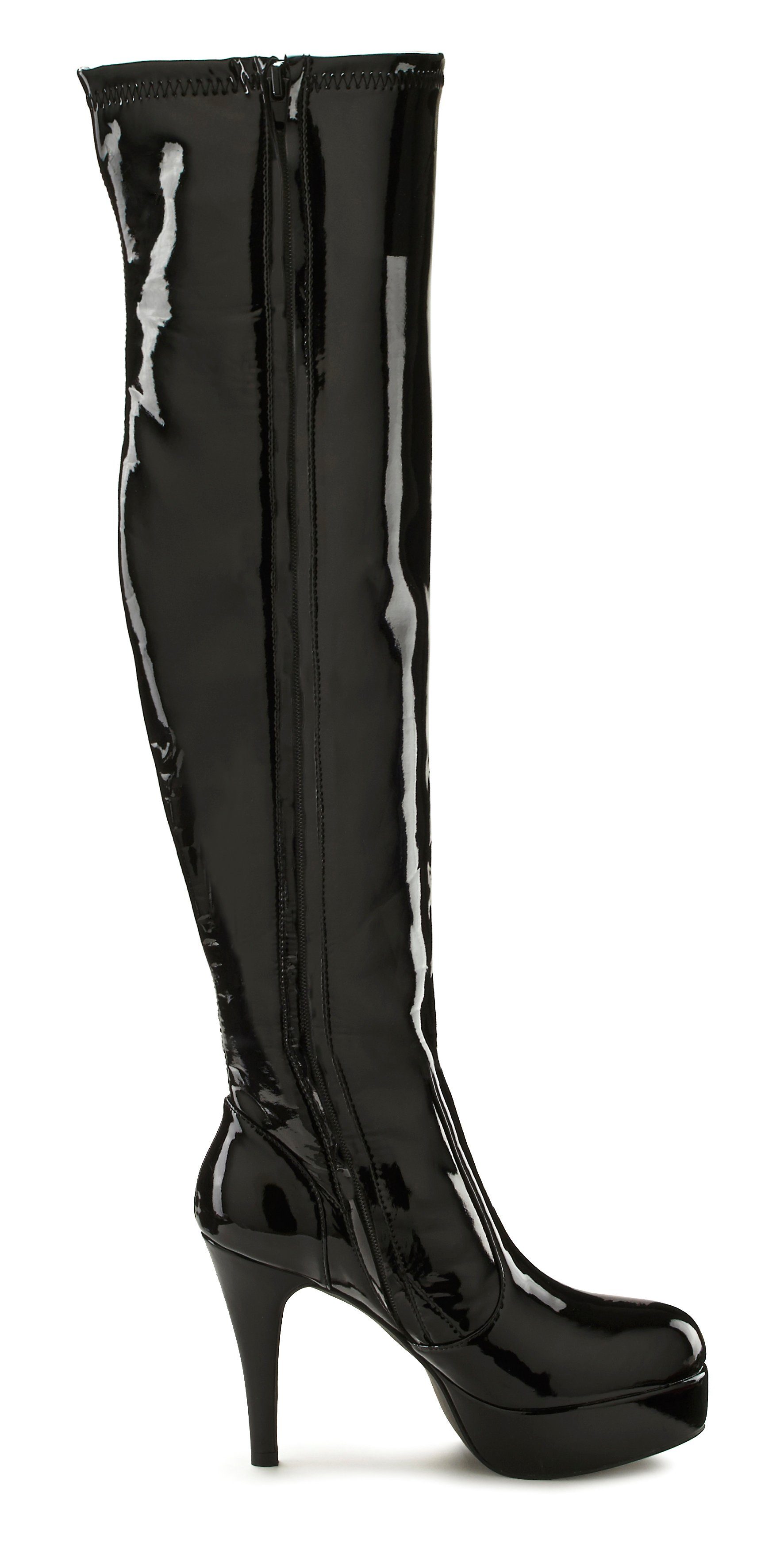 LASCANA Belle Affaire Overkneestiefel, High-Heel-Stiefelette mit Plateau und erotischer Lack-Optik