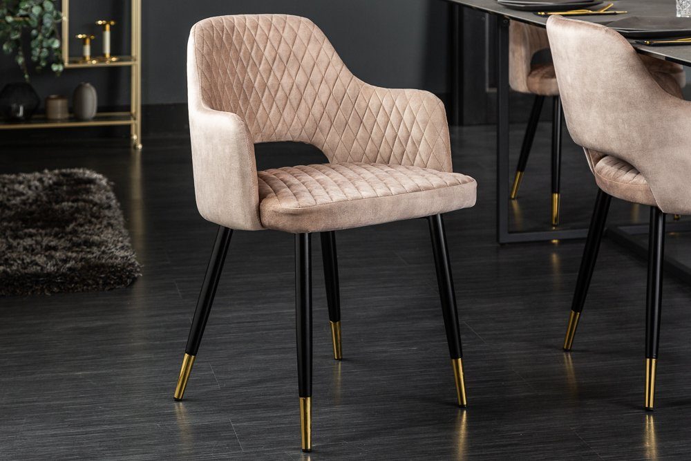 riess-ambiente 4-Fußstuhl PARIS greige / schwarz gold (Einzelartikel, 1 St), Esszimmer · Samt · Metall · mit Armlehne · Retro