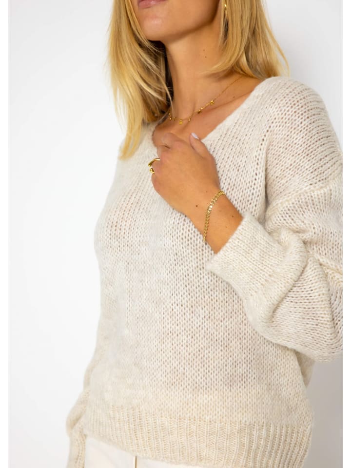 SASSYCLASSY Pullover mit V-Ausschnitt in beige günstig kaufen
