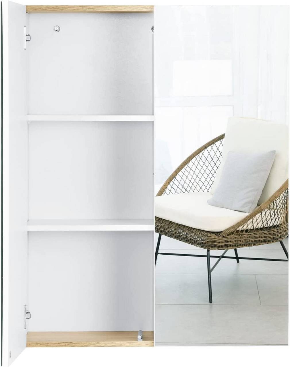 EUGAD Spiegelschrank (1-St) mit Doppeltür, 60x75x20cm, weiß und helle Eiche