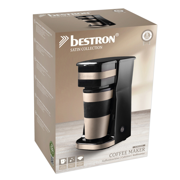Kompakte Kaffeemaschine mit Thermobecher, beige