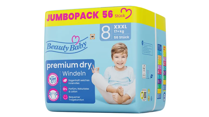 Beauty Baby Premium Dry Windeln Größe 8 XXXL 17+ kg
