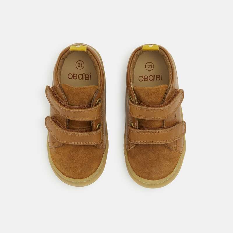 Bottillons 1ers pas souples bi-matière beige bébé garçon