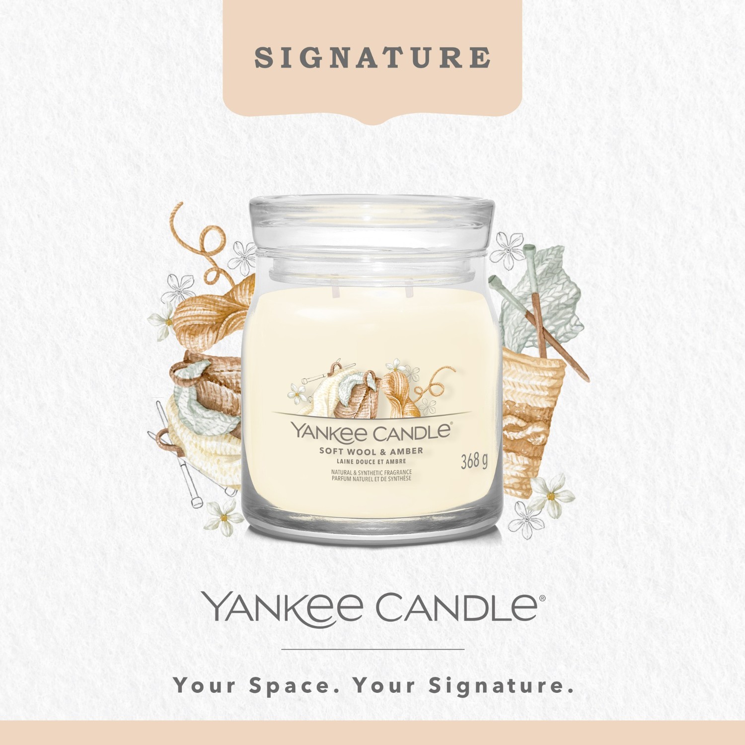 YANKEE-STEARIN Medium krukke Myk ull og rav