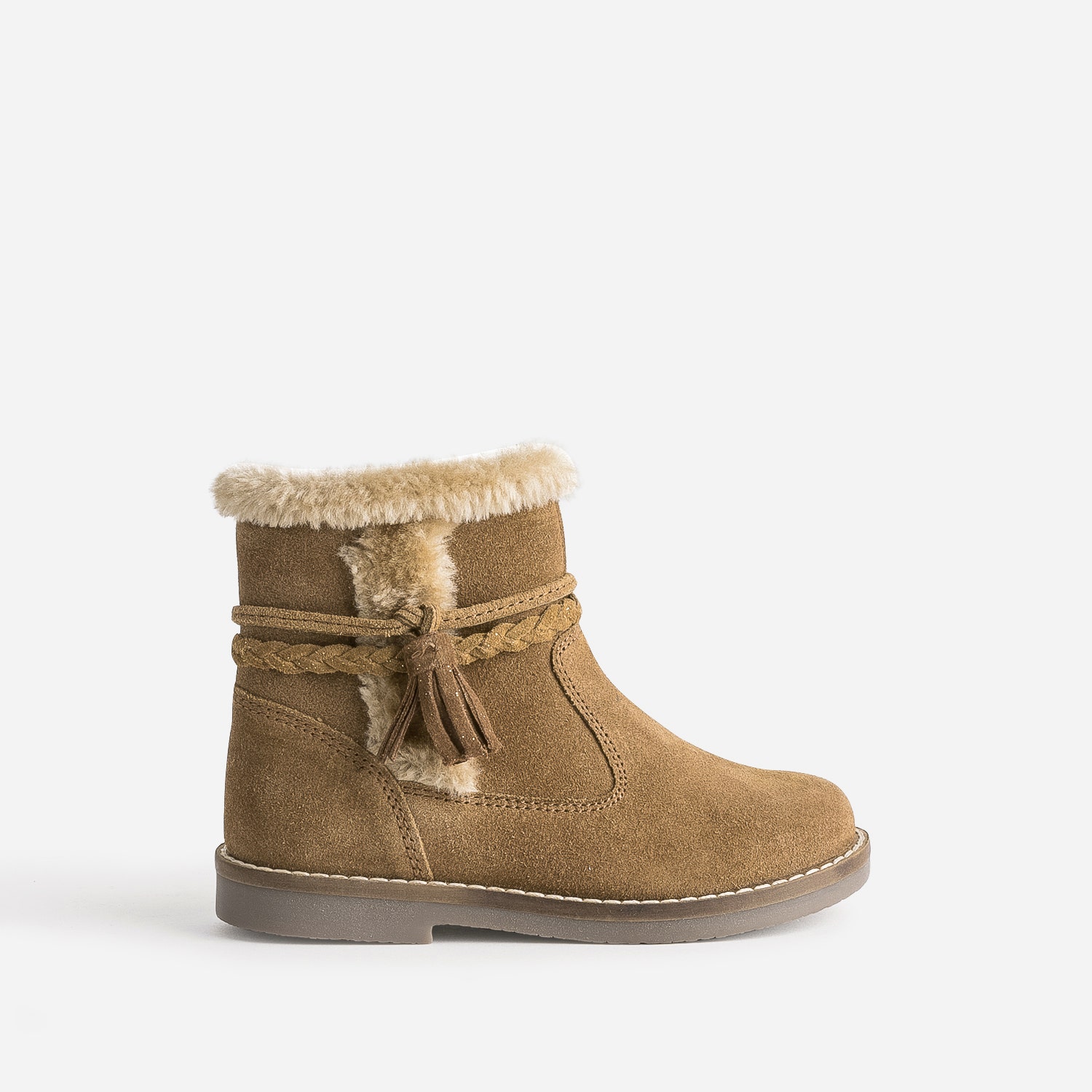 Boots BUGGY camel en cuir velours bord fourré