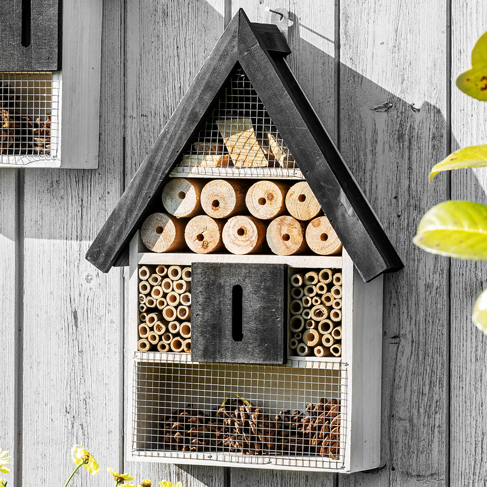 Little Friends Insektenhotel, ca. 29,7 x 9 x 42 cm - Weiß/Schwarz
