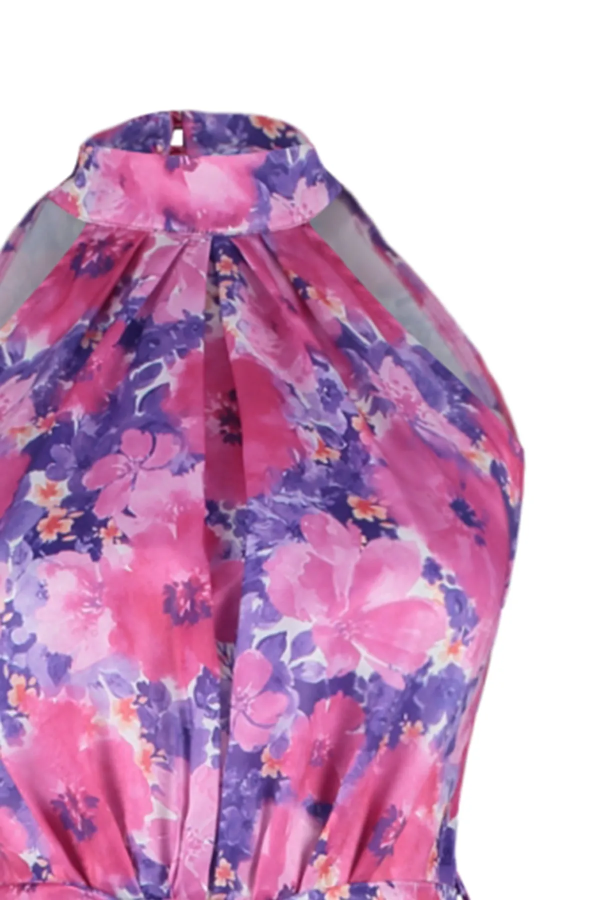 Trendyol Collection  Fuchsiafarbenes, gewebtes A-Linien-Satin-Minikleid mit Blumendruck TWOSS20EL2490