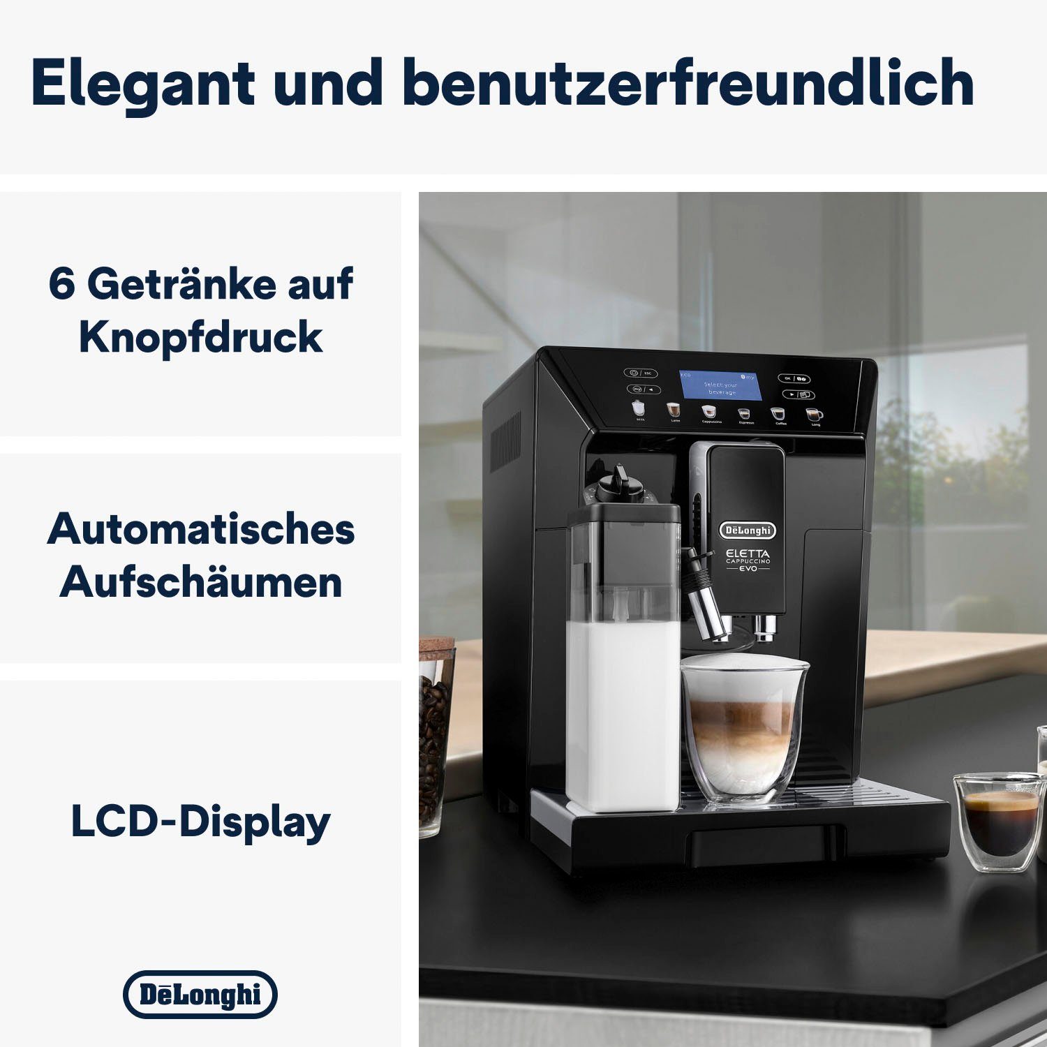 De'Longhi Kaffeevollautomat ECAM 46.860.B Eletta Evo, schwarz, inkl. Pflegeset im Wert von € 31,99 UVP