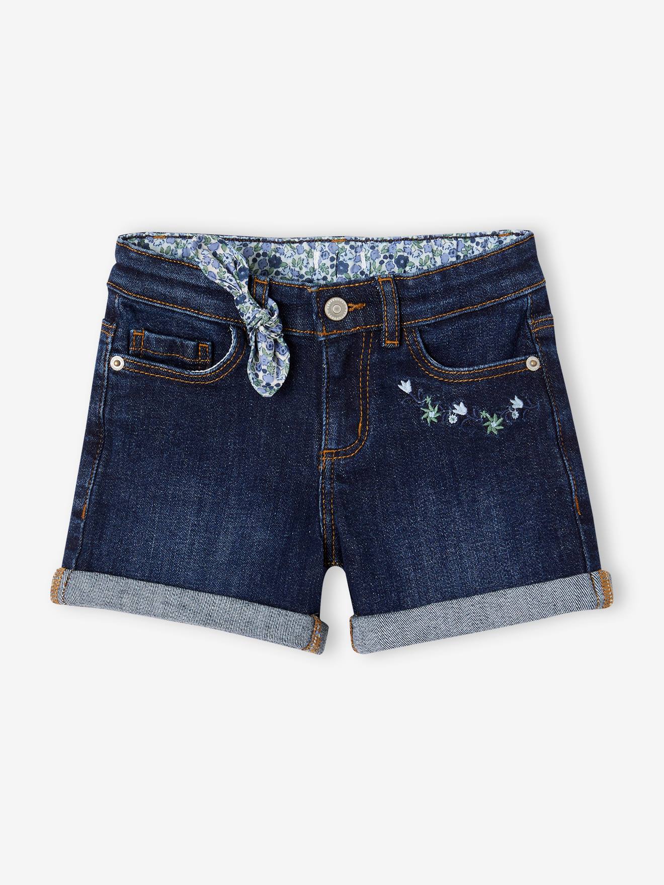 Vertbaudet Bestickte Mädchen Jeans-Shorts Oeko-Tex - blue stone