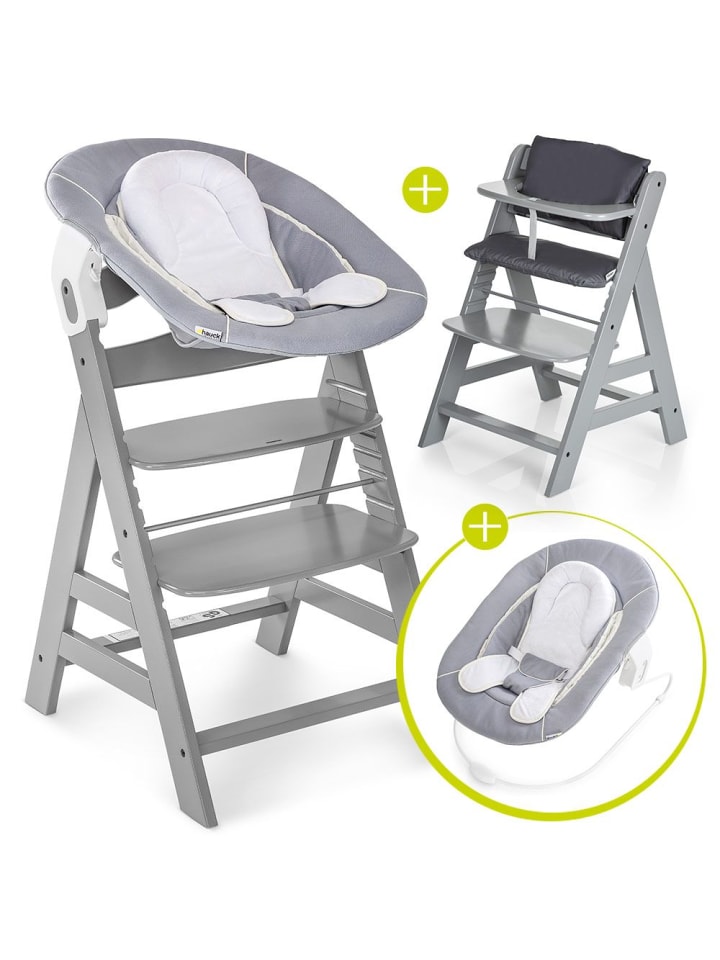 Hauck Alpha Plus Grey Newborn Set - 4-tlg. Hochstuhl in grau günstig kaufen onesize