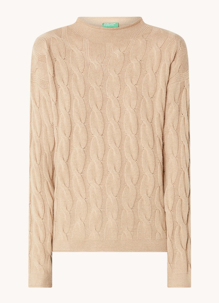 Maglione a collo alto Benetton a trecce in misto cashmere