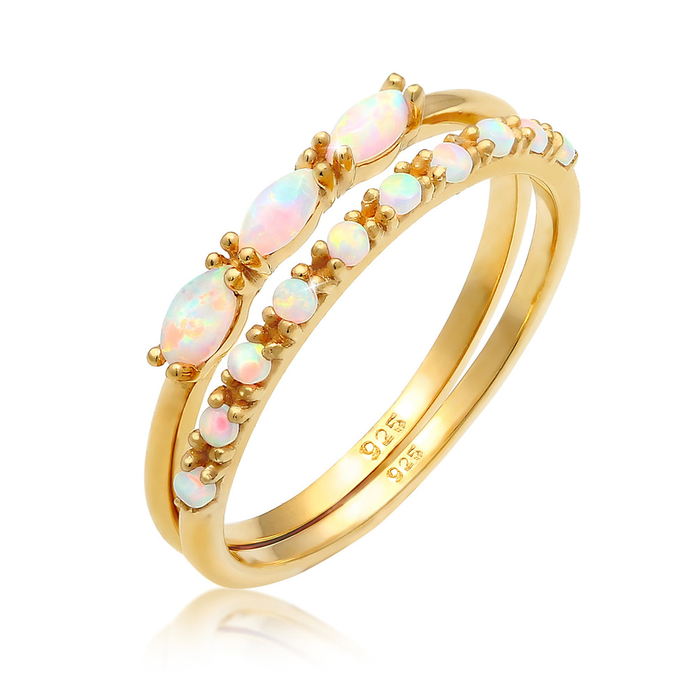Elli Elli Bague pour femme au design vintage avec opale synthétique en 925/1000 argent Bague