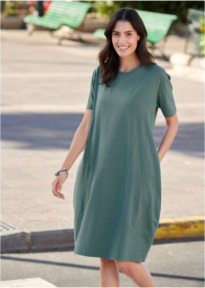Knieumspielendes Oversized-Baumwoll-Kleid in O-Shape, 1/2-Arm